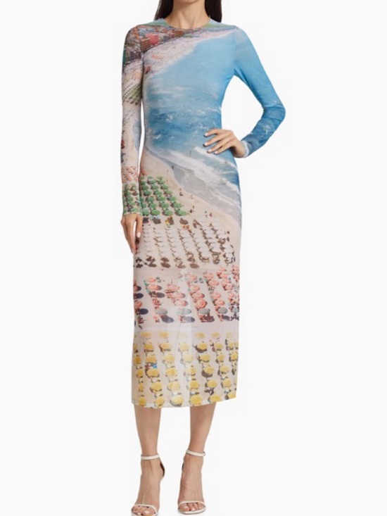 Alice + Olivia Dresses & Skirts - Alice + Olivia Beach Print Long Sleeve - Mesh dress